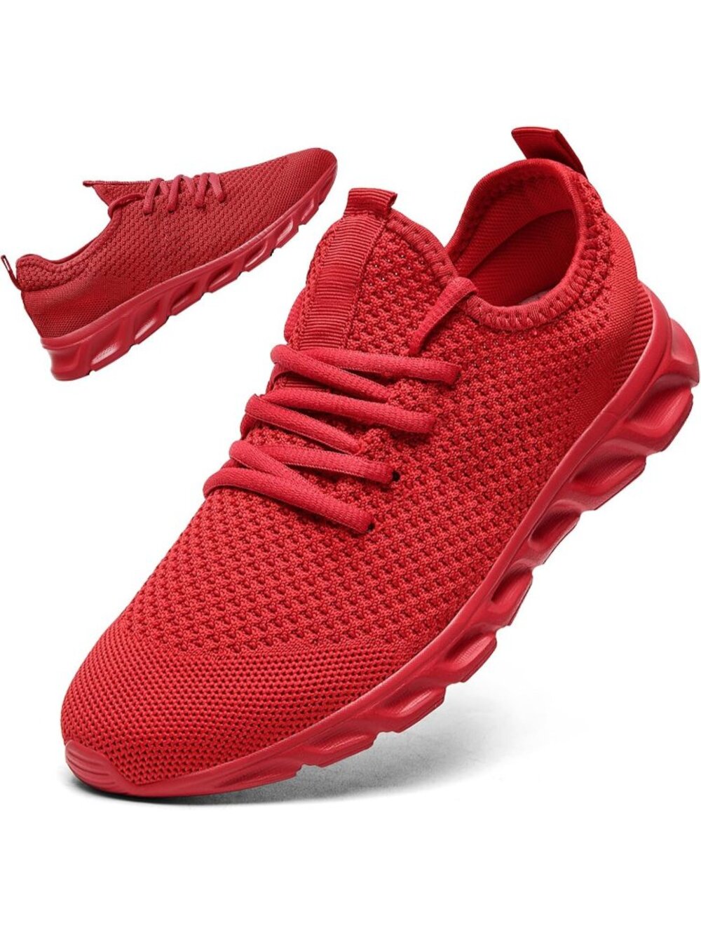 Men's All Red Slip On Athletic Mesh Workout Breathable Running Casual Sneaker